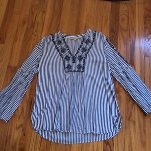 LOFT Blue and White Bell Sleeve Blouse